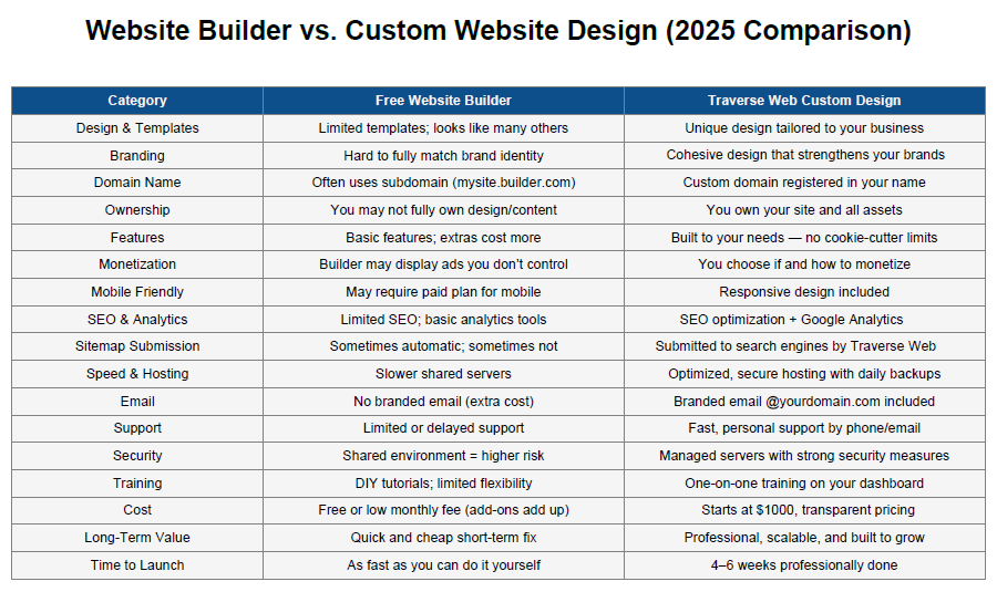 Wondering if a free website builder or a custom website is right for your business? Discover the pros, cons & what to choose.